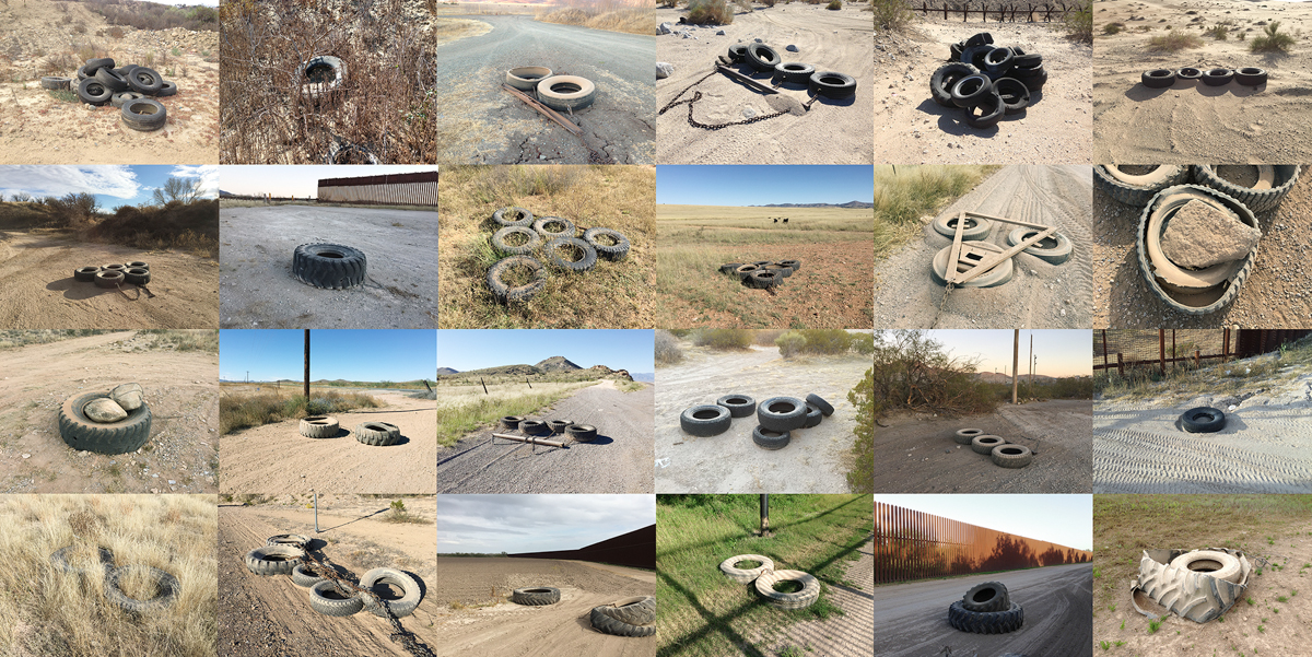Richard Misrach, Tire drags used along the border from the Pacific Ocean to the Gulf of Mexico, 2013-15, from Richard Misrach: Border Cantos (Aperture, 2016)