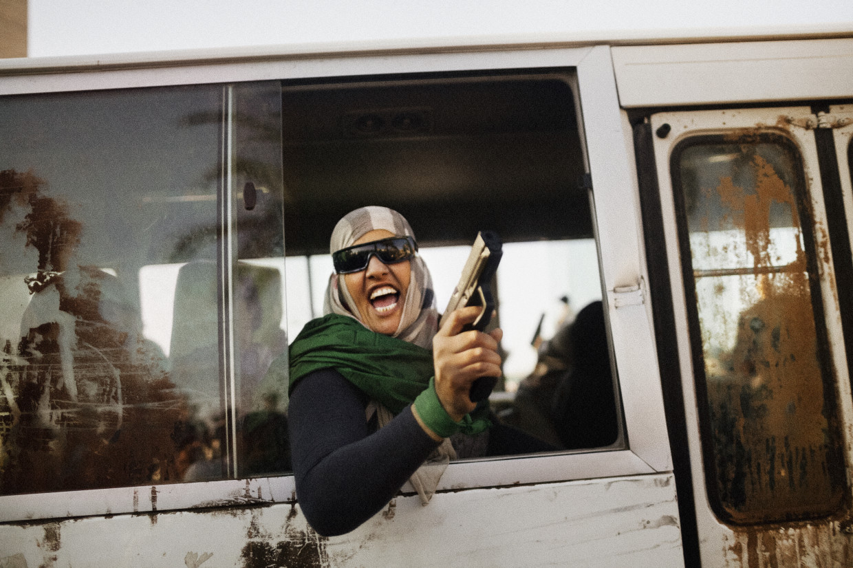 Tripoli, Libya. February, 2011. Qaddafi supporter.
