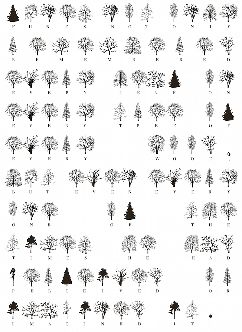 A sentence from Jorge Luis Borges's short story "Funes el memorioso" typeset in Trees.
