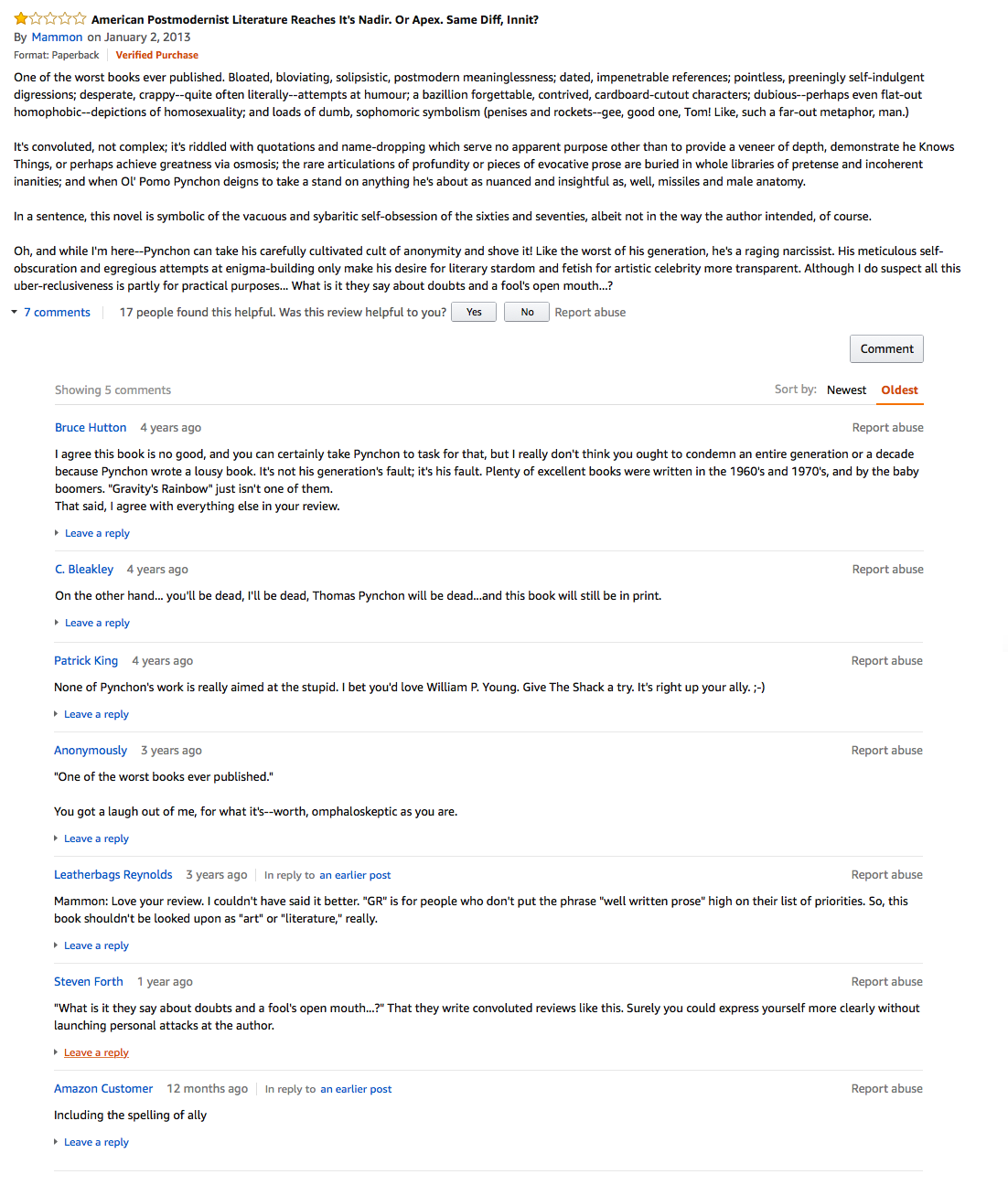 The 50 Best One-Star Amazon Reviews of Thomas Pynchon's Gravity's ...