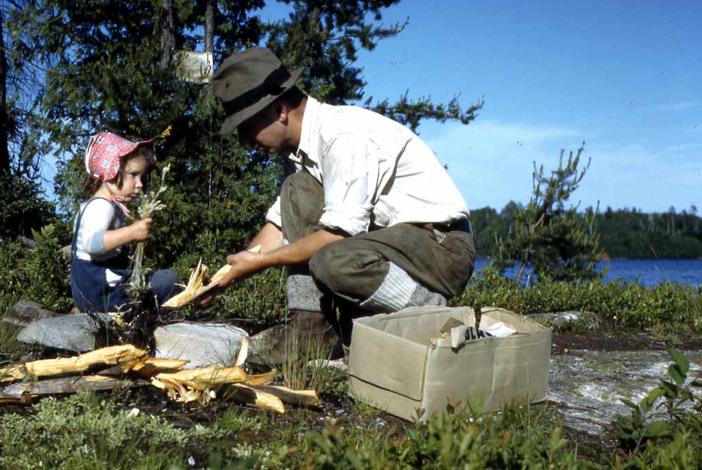 Margaret Atwood with her father in Ontario in 1942.