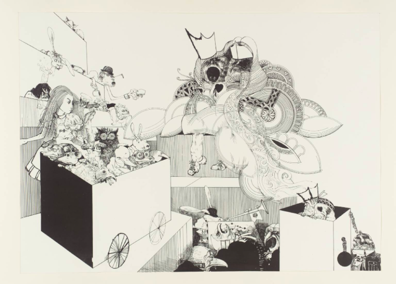"Courtroom Scene from Alice in Wonderland," by Ralph Steadman, 1967